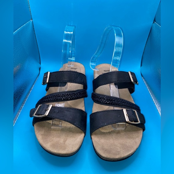 EARTH ORIGINS WOMEN BOSK BAYLEN BLACK LEATHER SLIDE SANDAL FLIP FLOP SIZE 8M - Picture 2 of 7